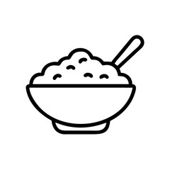 Bowl of porridge with spoon in minimalist line art style - Concept of Food Icons  