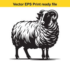 Valais Blacknose Sheep Vector Art | Swiss Alpine Fluffy Sheep | Cute Farm Animal Clipart