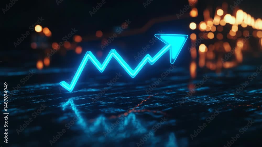 Aufkleber Upward-pointing blue arrow on a computer keyboard, ideal for digital concepts and technology-related designs