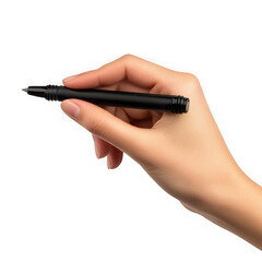 Hand holding black pen isolated on transparent background