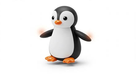 Fototapeta premium Adorable cartoon penguin toy glows softly against white background. AI Generated