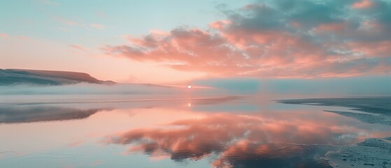 Fototapeta premium Tranquil Sunset Over Serene Lake with Colorful Reflections