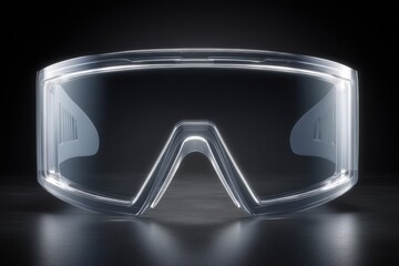Transparent protective eyewear displayed against a dark background showcasing modern design and perfect fit illustrating safety and functionality in various environments including sports and
