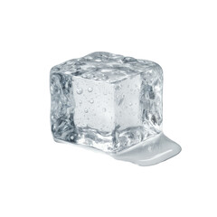 Obraz premium Melting ice cube with water drops on transparent background