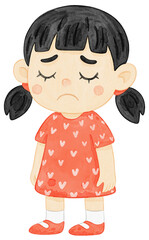 Watercolor Illustration of a Sad Girl Showing Emotion