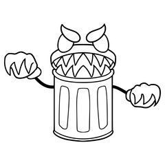 monster trash Bin character illustration hand drawn outline vector