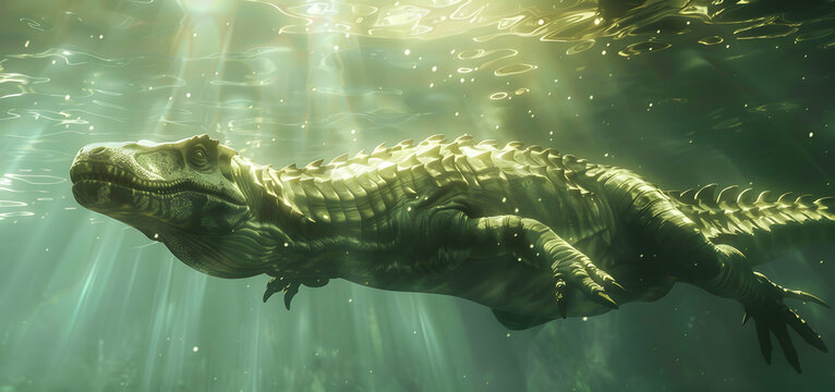 Ancient Sea Monster Pliosaur in Deep Water Environment

