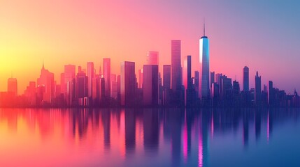 Fototapeta premium Majestic Sunset Cityscape with Reflective Skyscrapers and Vibrant Hues