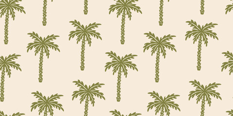 Hand-drawn abstract summer tropical pattern with palm trees © Myurenn