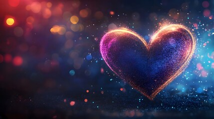 Radiant Heart Shaped Glowing Explosion in Starry Night Sky