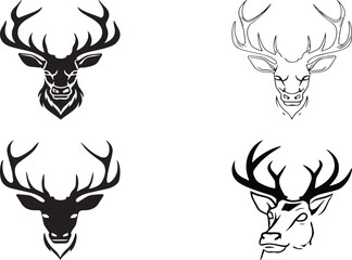 Minimalist Deer Head with Floral Antlers – Vector Illustration