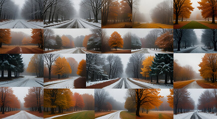 a collage of serene autumn and winter scenes,generative.ai
