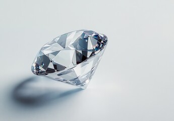Glimmering Diamond Cut Gemstone on Smooth Surface with Light Reflections and Shadows for Elegant Background