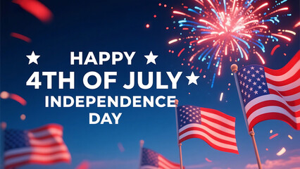 Vibrant 4th of July Independence Day Celebration with Fireworks and American Flags