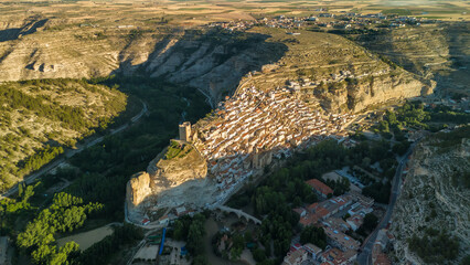 Aerial view of Jorquera town, Alcala del Jucar, Castile-La Mancha, Spain