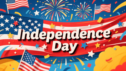 Obraz premium Vibrant 4th of July Independence Day Celebration with Fireworks and American Flags