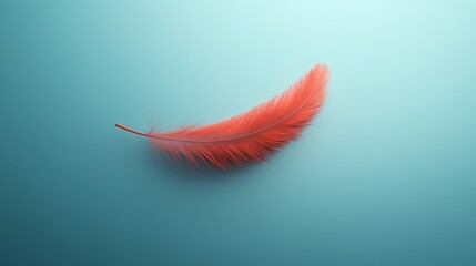 Vibrant Red Feather Against a Soft Blue Background