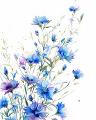 Watercolor Blue and Purple Floral Composition