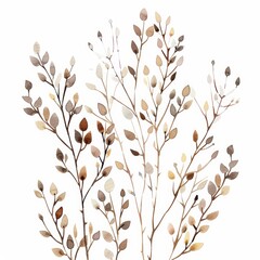 Watercolor Branches with Earth Tone Leaves