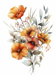 Watercolor Floral Arrangement in Warm Tones on White