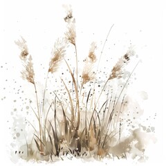 Watercolor Grass and Reeds Illustration