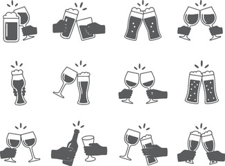 Cheers toasting beer wine glasses celebration