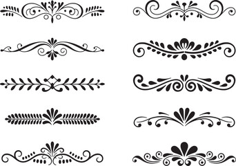 Elegant black floral swirls design elements set