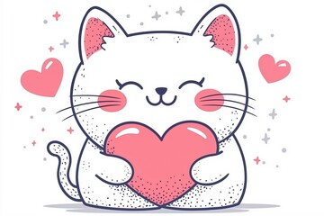 Cute kawaii cat with heart for valentine's day designs and adorable decor
