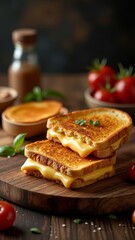 Grilled cheese sandwich on wooden board