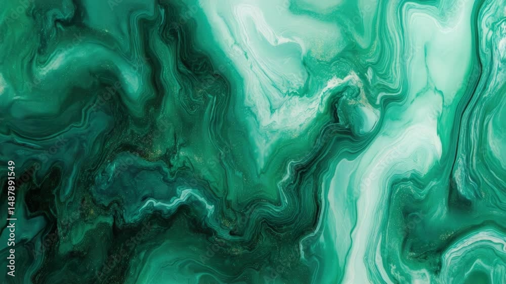 Poster a close-up view of a painting featuring green and white colors, ideal for use in artistic or cultura