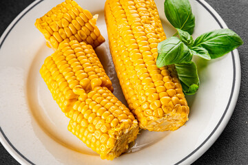 Corn cob boiled snack vegetables fresh tasty gourmet food background on the table rustic food top view copy space keto and paleo diet vegetarian and vegan food
