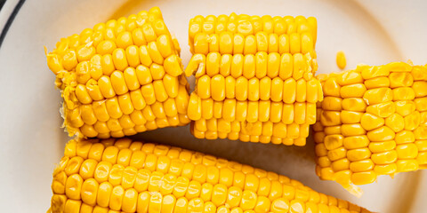 Corn cob boiled snack vegetables fresh tasty gourmet food background on the table rustic food top view copy space keto and paleo diet vegetarian and vegan food