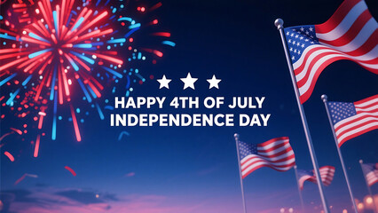 Vibrant 4th of July Independence Day Celebration with Fireworks and American Flags