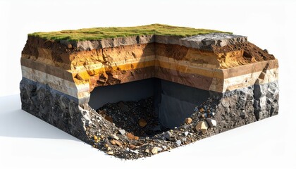 3D Render of Sinkhole Showing Geological Layers of Rock and Soil