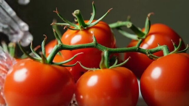 Fresh tomatoes with a splash of water. Filmed on a high-speed camera at 1000 fps. High quality FullHD footage
