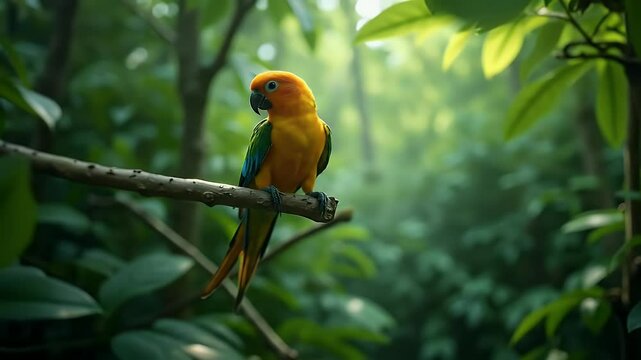 Colorful parrot on branch in jungle