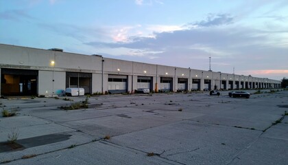 Abandoned Cold Storage Facility with Automated Guided Vehicles at Dusk