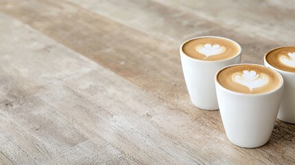 Latte Art in White Cups on a Wooden Table