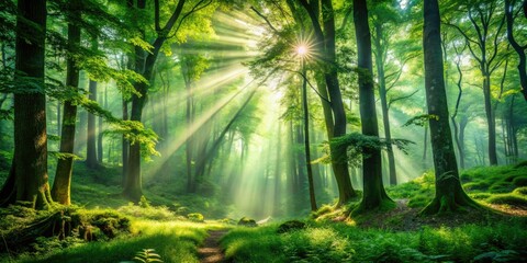 Lush Green Forest: Tranquil Serenity Wide Angle Double Exposure Landscape Photography