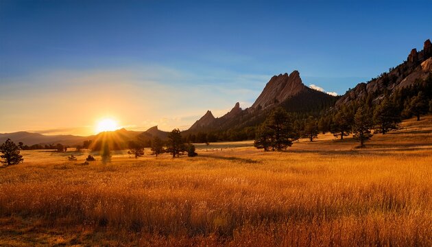 sunrise over the flatirons mountains near boulder colorado