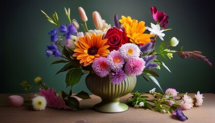still life of assorted flowers in a vase