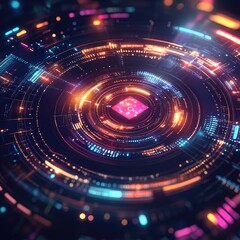 Fototapeta premium Futuristic digital interface, vibrant glowing concentric circles