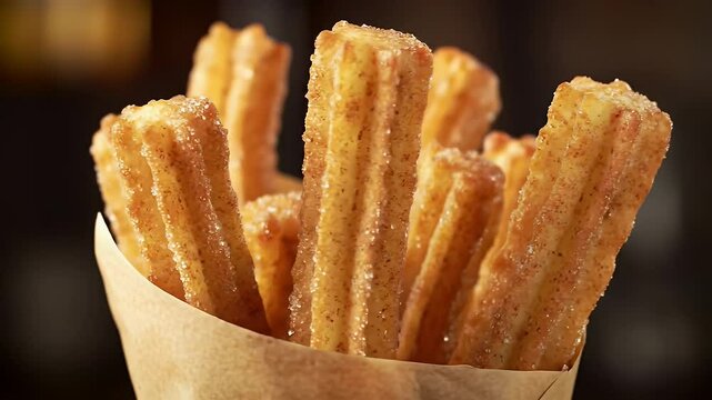 Freshly fried churros coated with cinnamon sugar.