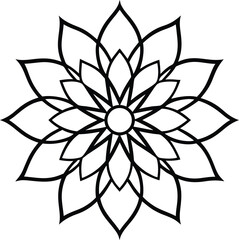 Minimal Vector Mandala with Sharp Floral Forms Vector Line art