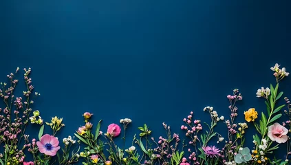 Illustration of a colorful floral border featuring various types of blooming flowers and greenery