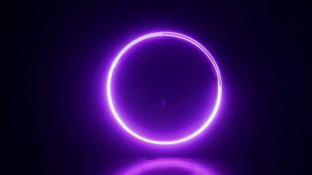Glowing neon purple circle pulsates gently on dark background with vibrant luminosity The ring maintains its perfect circular shape while subtly changing in brightness creating a hypnotic visual efect