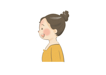 髪をアップにした女性　横向き