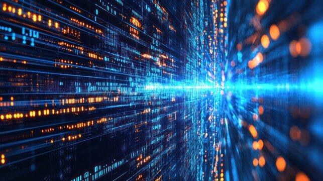 Digital data tunnel, abstract background, futuristic perspective. Possible stock photo use technology, innovation, and future concepts