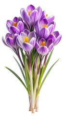 Fototapeta premium Elegant Bouquet of Purple Striped Crocus Flowers on a White Background