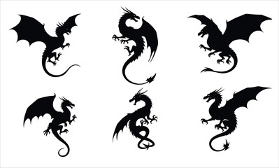 Fototapeta premium Collection of Mythical Dragon Silhouettes in Various Poses